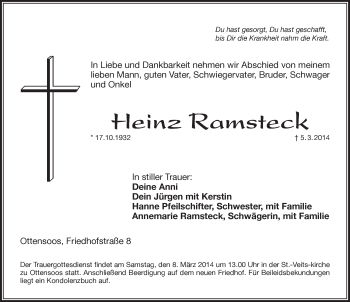 Traueranzeige von Heinz Ramsteck von Pegnitz-Zeitung